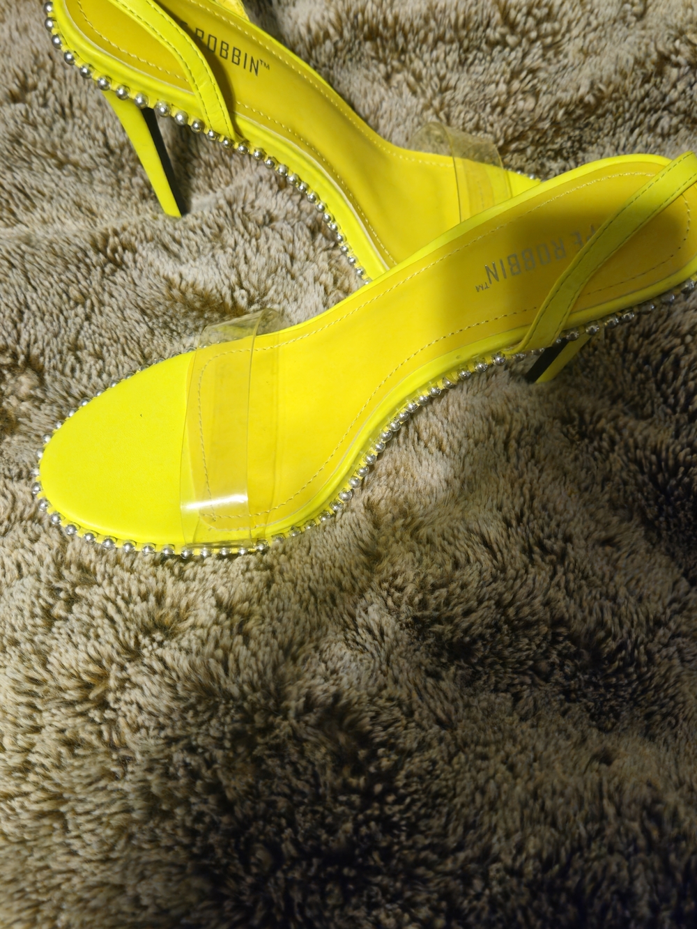 Cape Robbin Neon Yellow Rhinestone Trim Clear Strap Heels